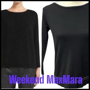 Weekend Max Mara Black White Trim Cotton Scoop Neck Sweater (S)